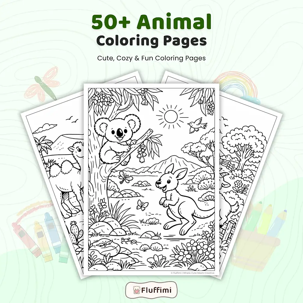 50+ Animal Coloring Pages for Kids and Adults, Baby Animal & Safari Animal Coloring Book PDF