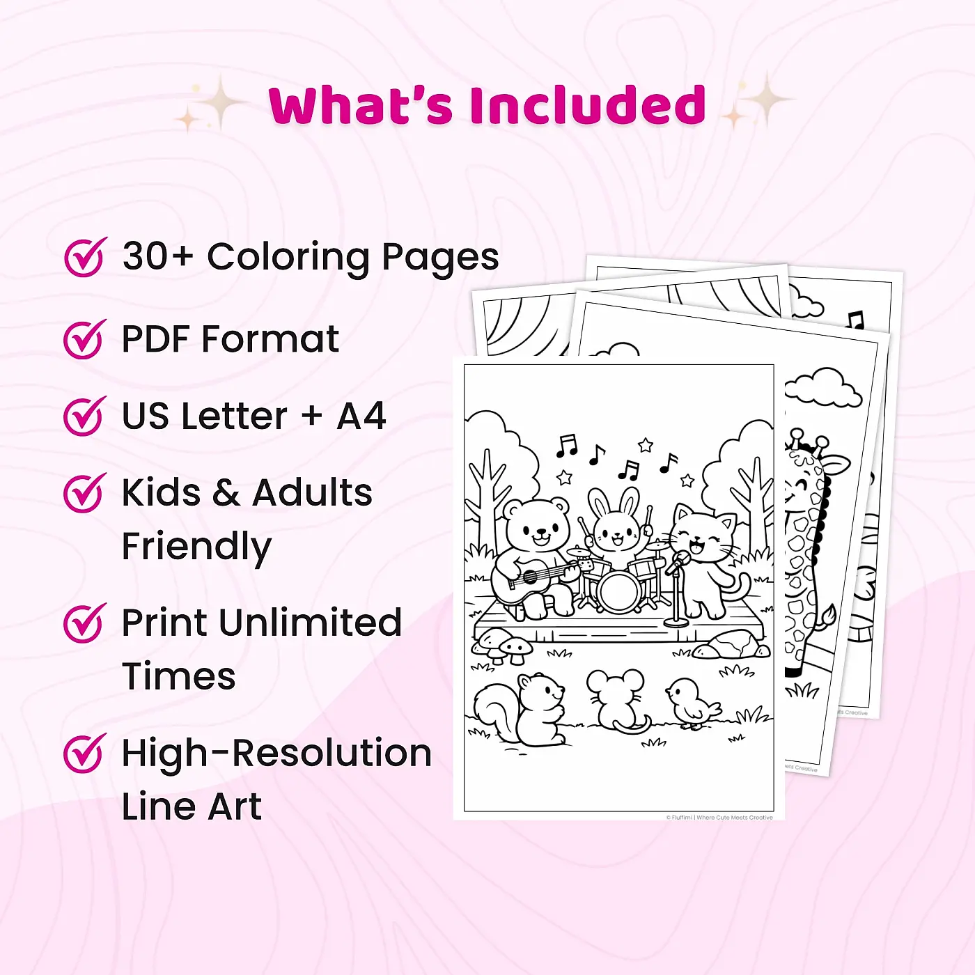 30+ Animal Music Band Coloring Pages, Cute Animal Musicians and Concert Coloring Book PDF