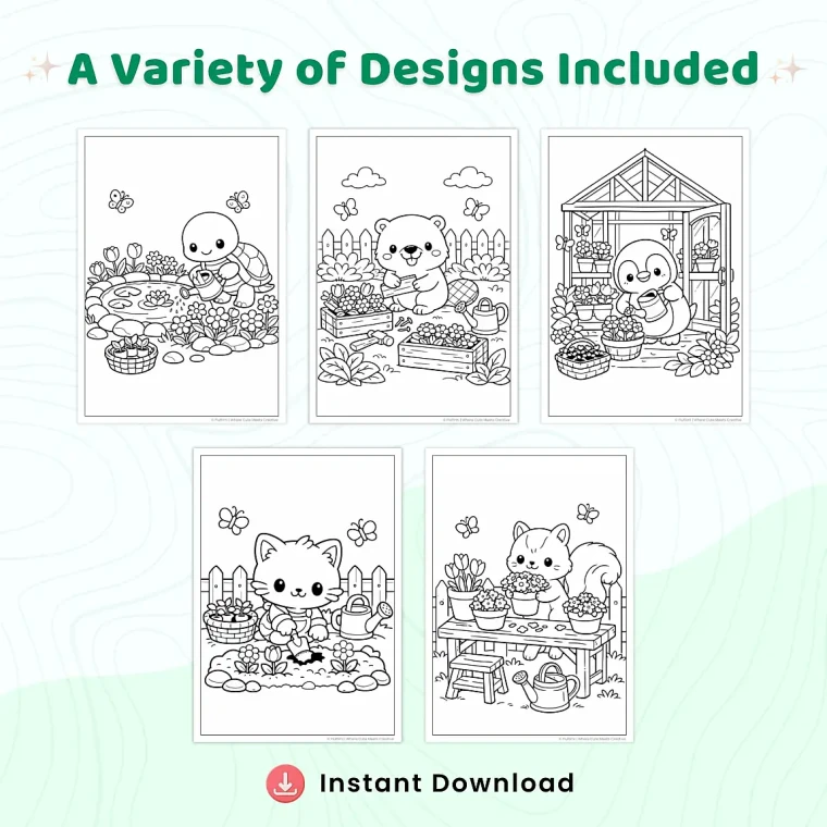 30+ Animal Flower Gardeners Coloring Pages – Cute Gardening Animals, Spring Garden Scenes & Nature Activities