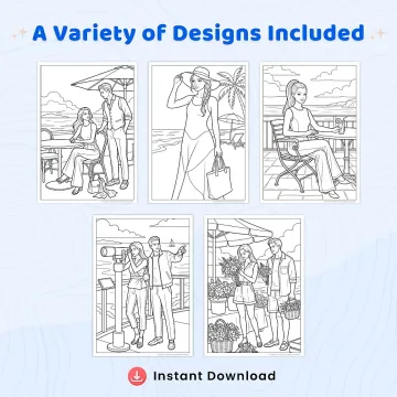40+ Beach Fashion Coloring Pages Bundle – Summer Vacation & Coastal Fashion Designs