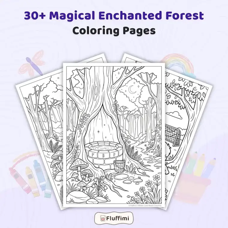 30+Magical Enchanted Forest Coloring Pages – Fantasy Woodland Designs for Adults & Teens