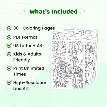 30+ Camping Fun Coloring Pages for Adults – Outdoor Adventure & Nature Scenes