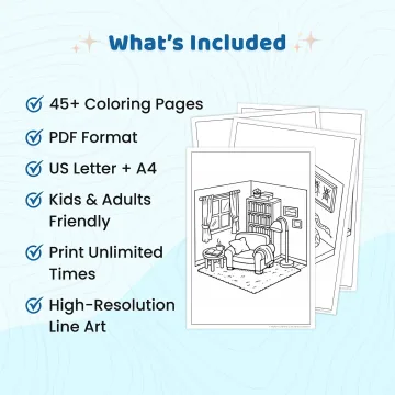 45+ Cozy Corner Coloring Pages for Adults & Teens | Relaxing Home and Comfy Room Coloring Book