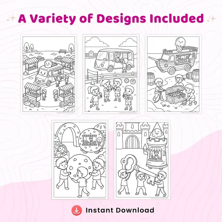 Free Ice Cream Truck Coloring Pages for Adults – Summer Dessert Vehicle Coloring Sheets