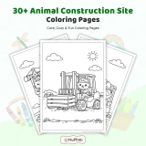 30+ Animal Construction Site Coloring Pages, Cute Builder Animals and Construction Vehicle Coloring Book PDF