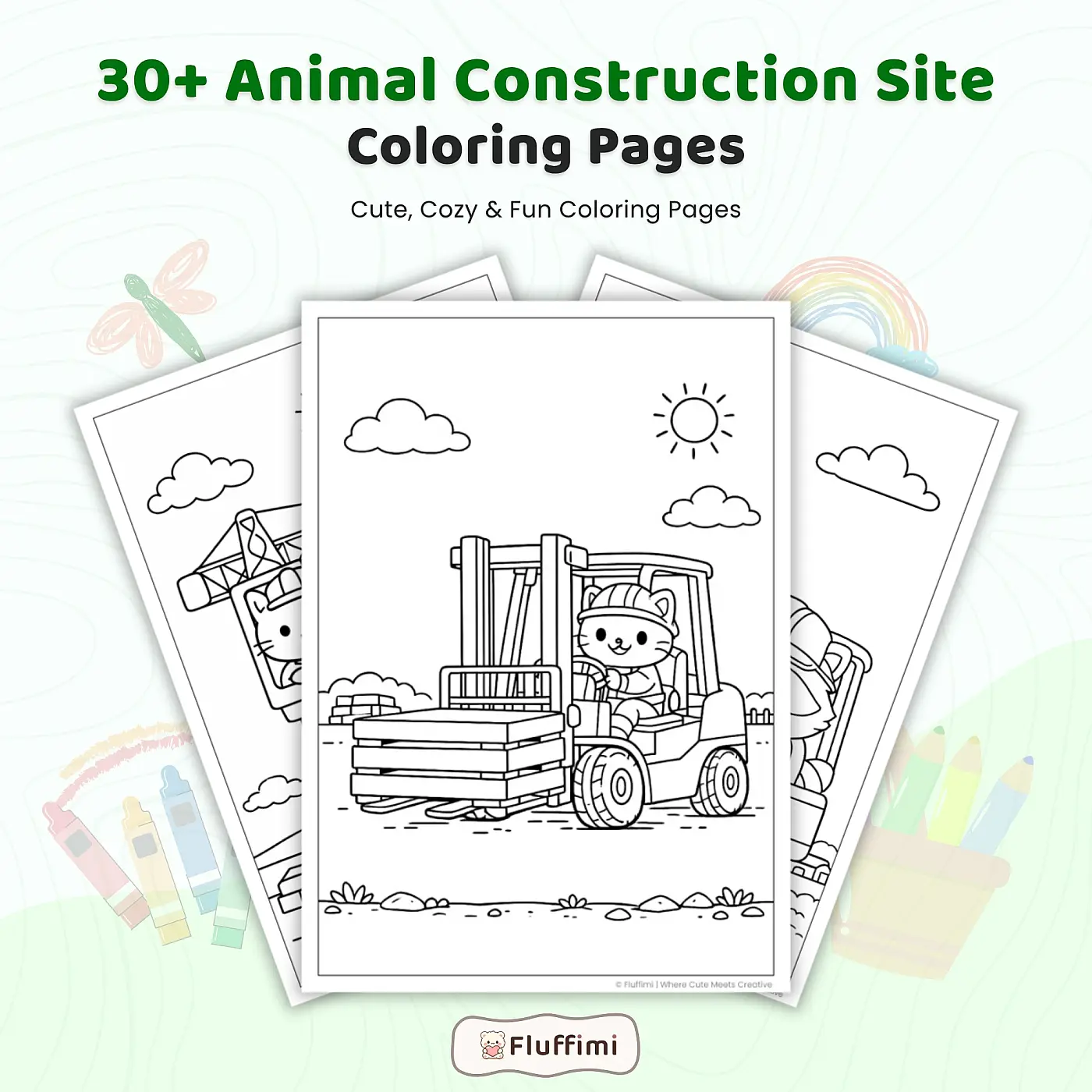30+ Animal Construction Site Coloring Pages, Cute Builder Animals and Construction Vehicle Coloring Book PDF