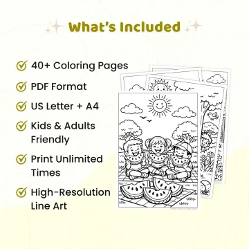 40+ Summer Fun Adventures Coloring Pages, Kids Beach and Vacation Activities Coloring Book PDF