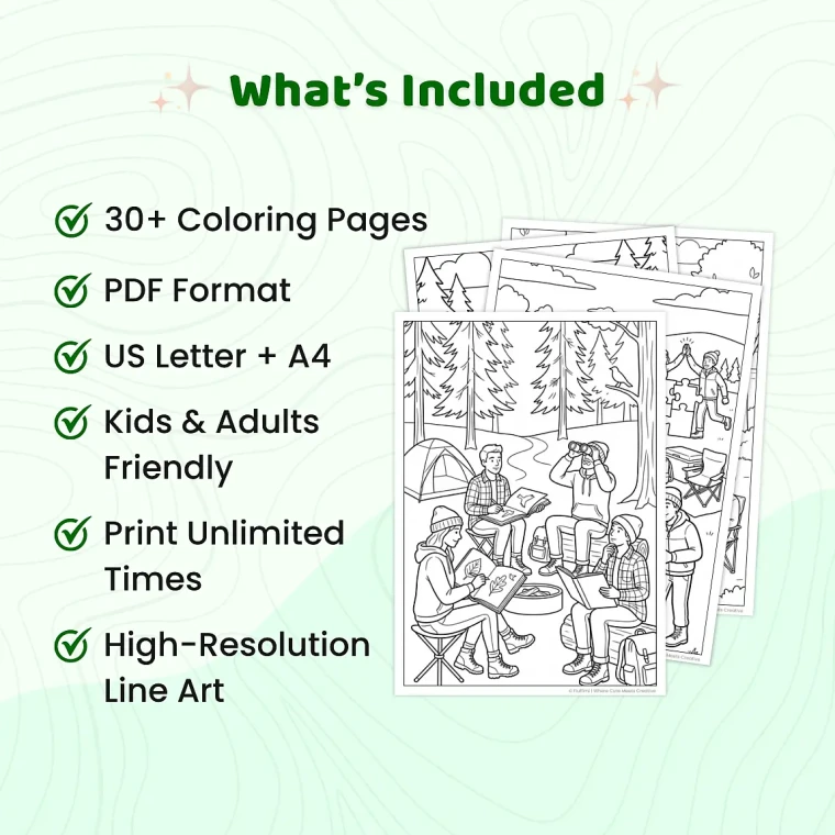 Freebie Camping Fun Coloring Pages for Adults