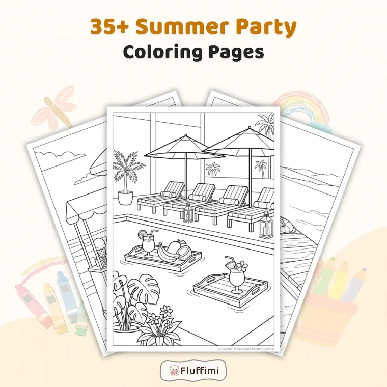 Freebie Summer Party Coloring Pages for Adults