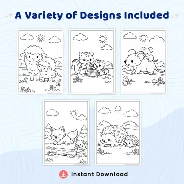 40+ Cute Mom and Baby Animals Coloring Pages, Animal Family Coloring Book, Kawaii Wildlife & Farm Animal Printable PDF