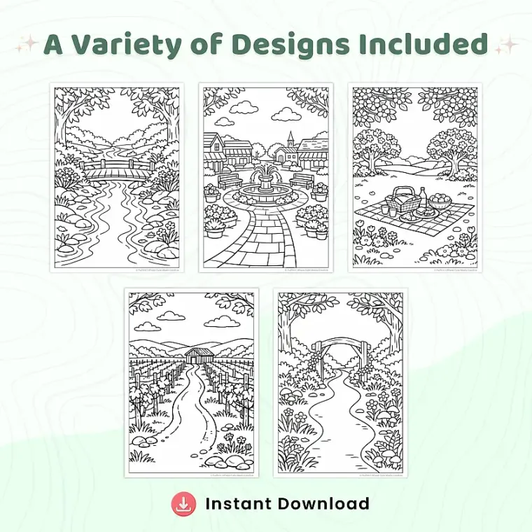 55+ Spring Scenery Coloring Pages – Scenic Nature Landscapes and Countryside Designs Printable PDF