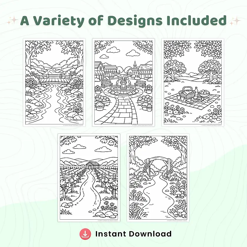 55+ Spring Scenery Coloring Pages – Scenic Nature Landscapes and Countryside Designs Printable PDF