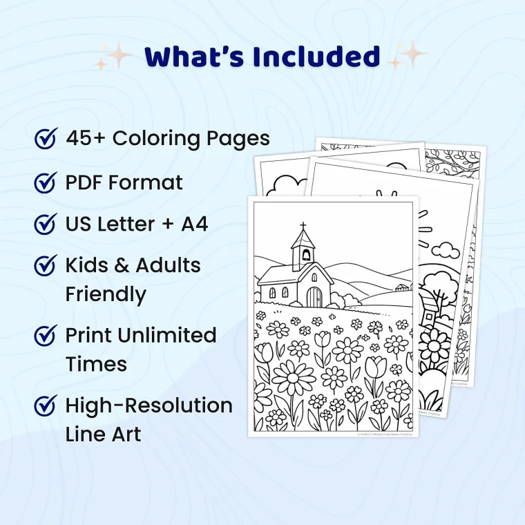 45+ Spring Village Coloring Pages, Cozy Countryside Town Scenes and Scenic Landscape Designs