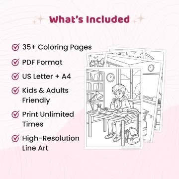 35+ Study Time Coloring Pages for Kids - Printable School Learning & Classroom Coloring Book PDF